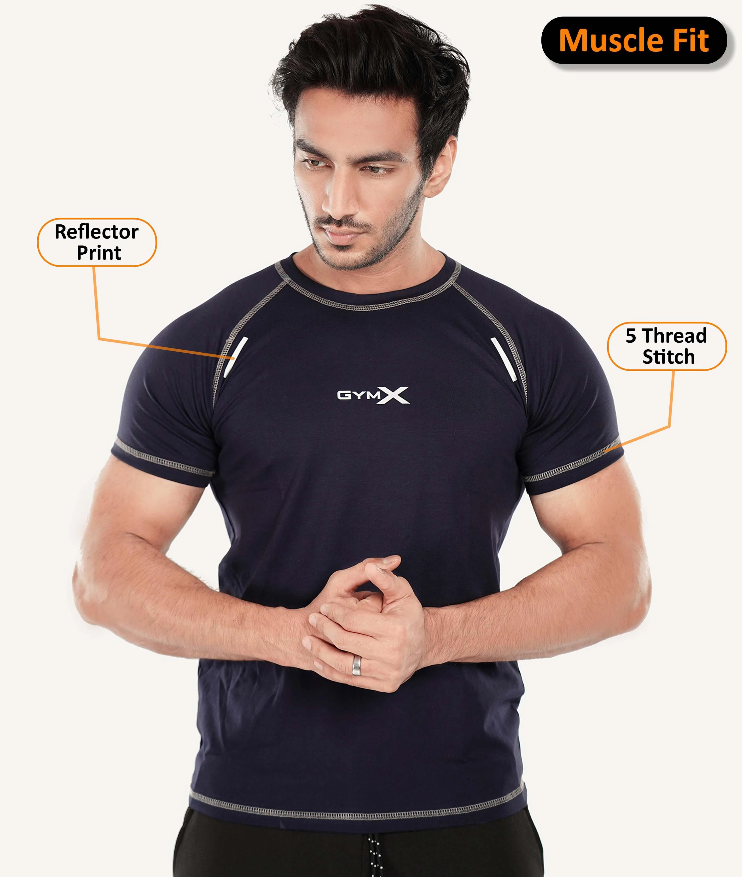 Flex Cotton GymX Tee: Navy blue - Sale