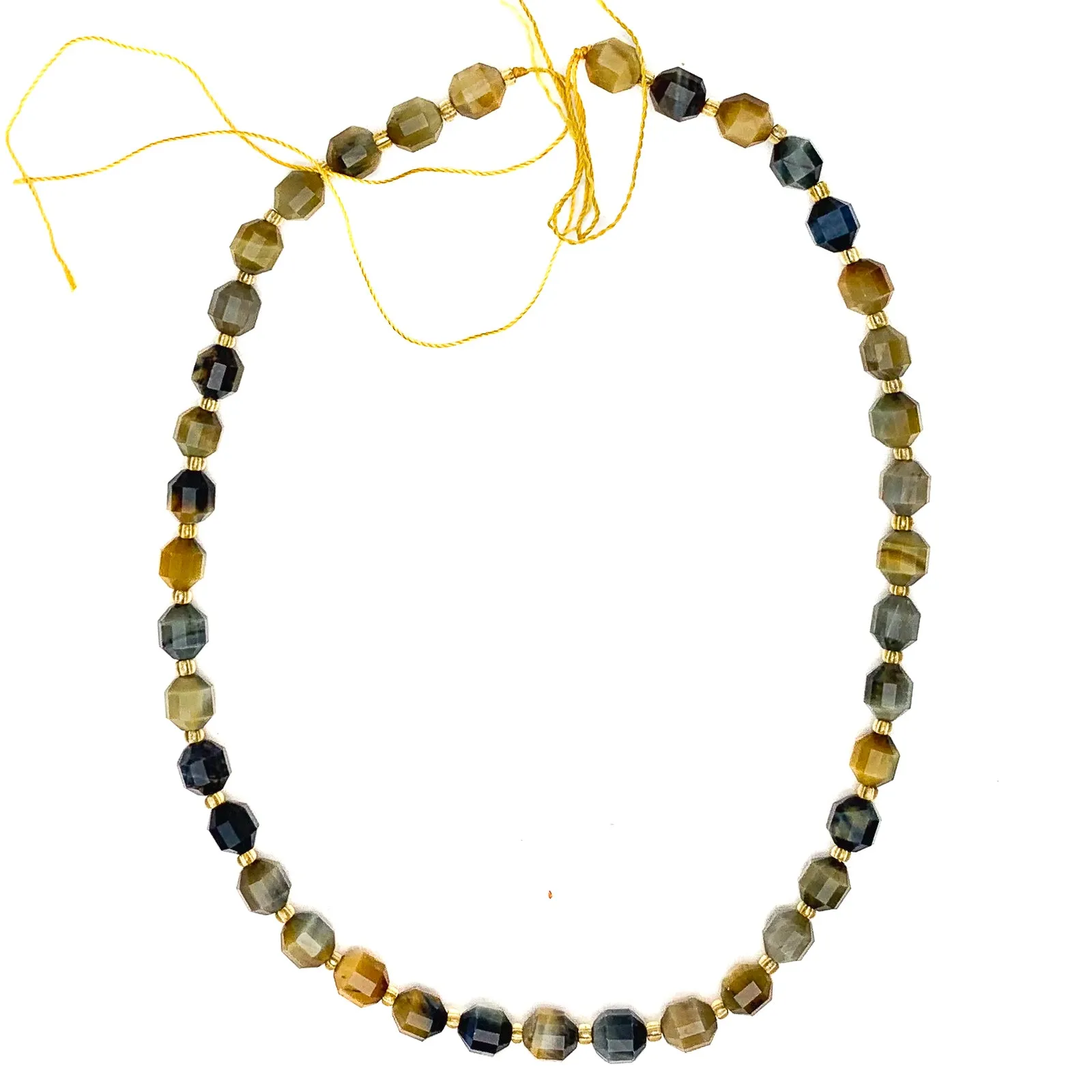 Golden / Blue Tigers Eye 7mm Faceted Drums Bead Strand