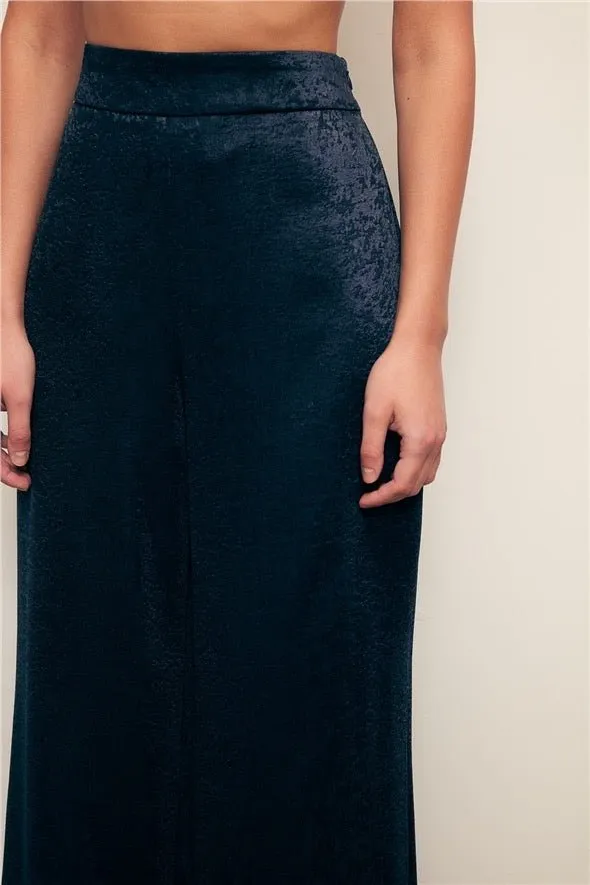 Jacquard Wide Leg Pants - Navy Blue