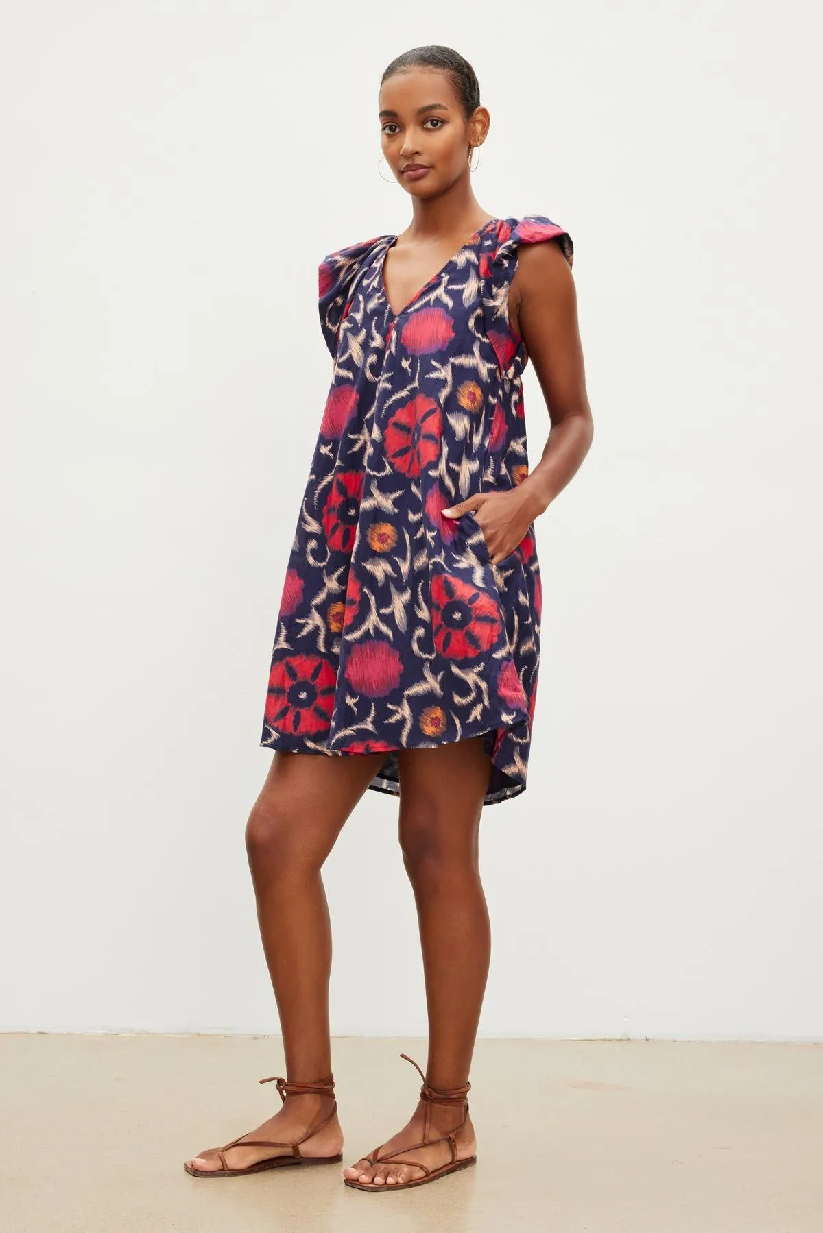 JENNA PRINTED SILK COTTON VOILE DRESS - VELVET