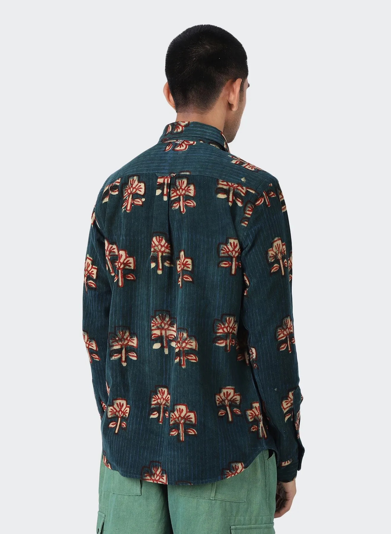 KARDO DESIGN Ryan Block Printed Cord Long Sleeve Shirt - BP101 INDIGO BLUE