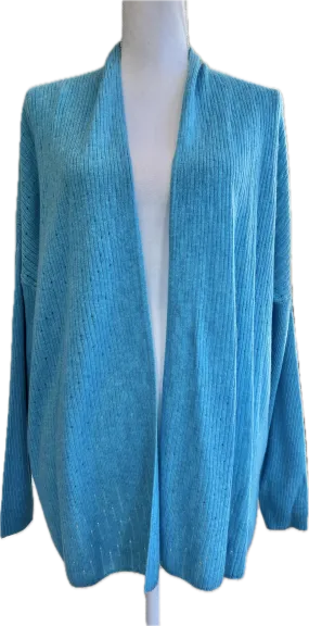 Kinross Cashmere Aqua Blue Cardigan, M