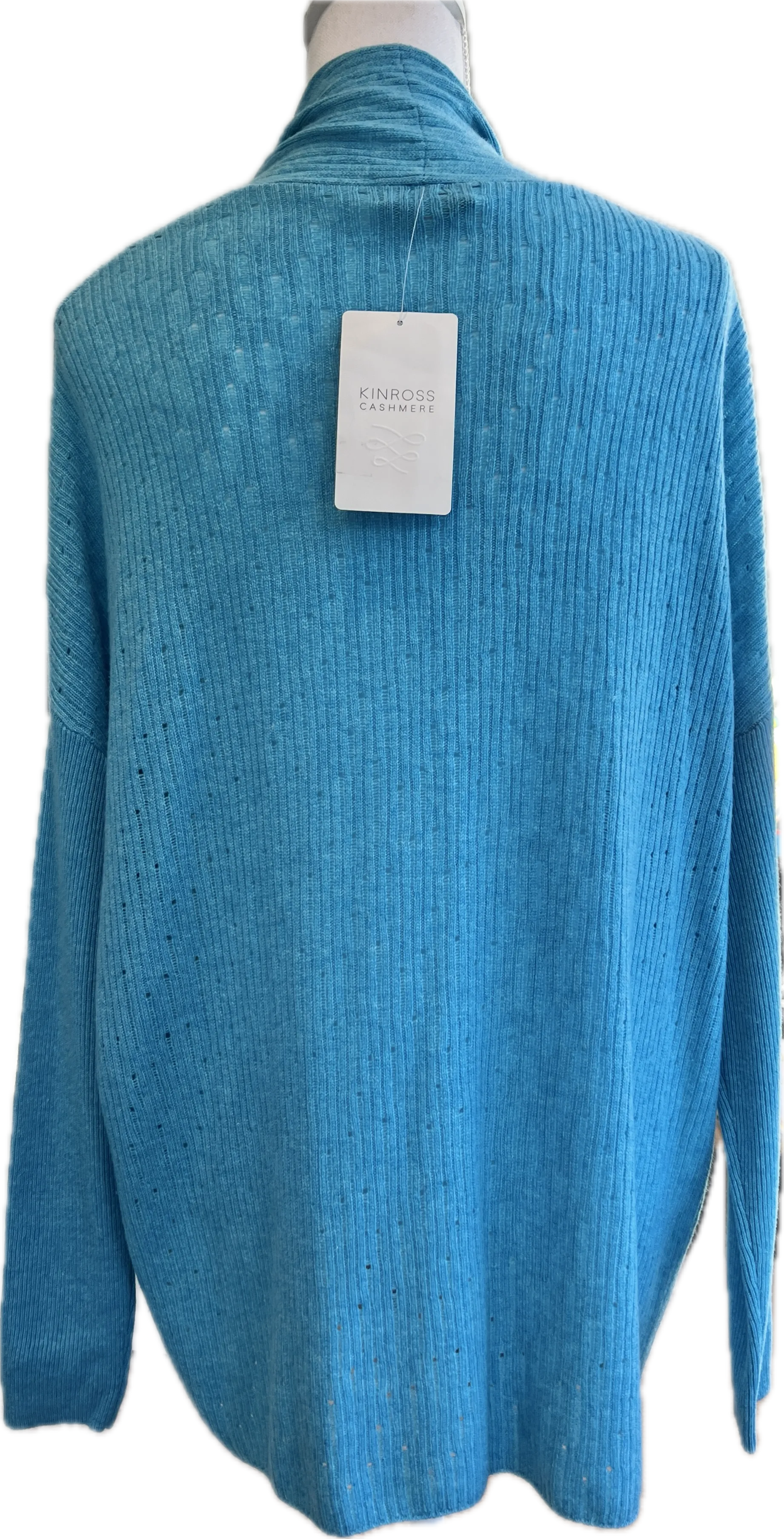 Kinross Cashmere Aqua Blue Cardigan, M