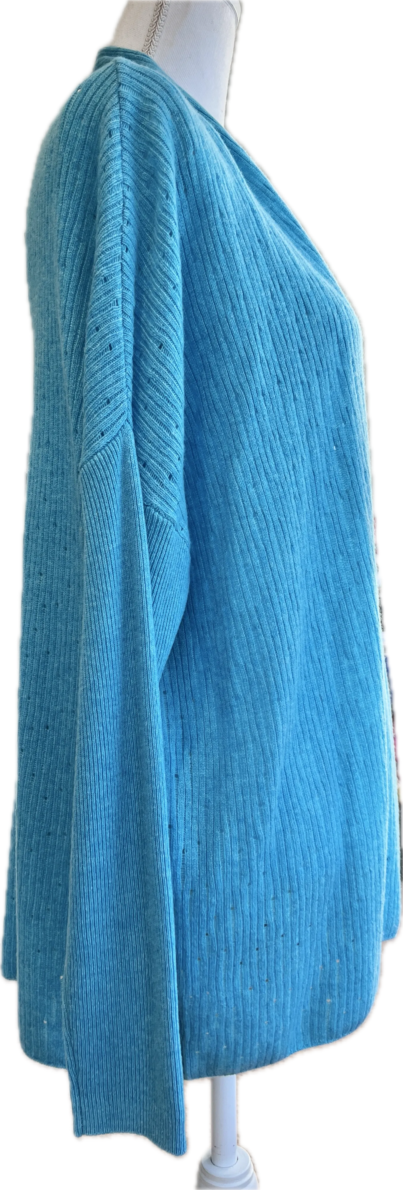 Kinross Cashmere Aqua Blue Cardigan, M