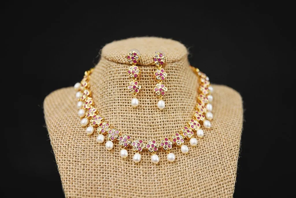 Meenaz fresh water pearl necklace set (SHIPS IN 4 WEEKS  )