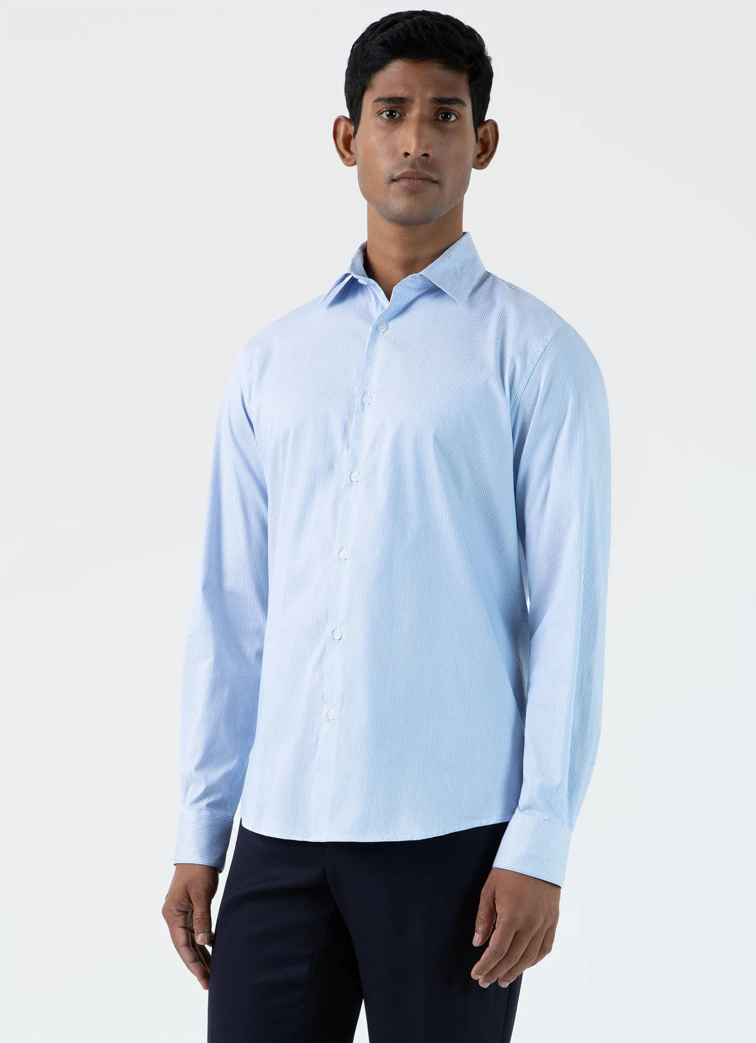 Men's Cotton Stretch Shirt in Light Blue/White