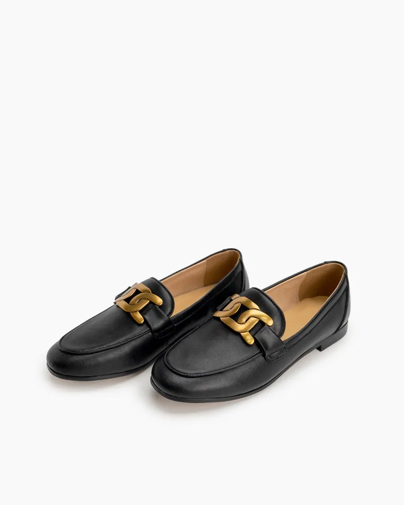 Metal Chain Decor Flat Penny Loafers