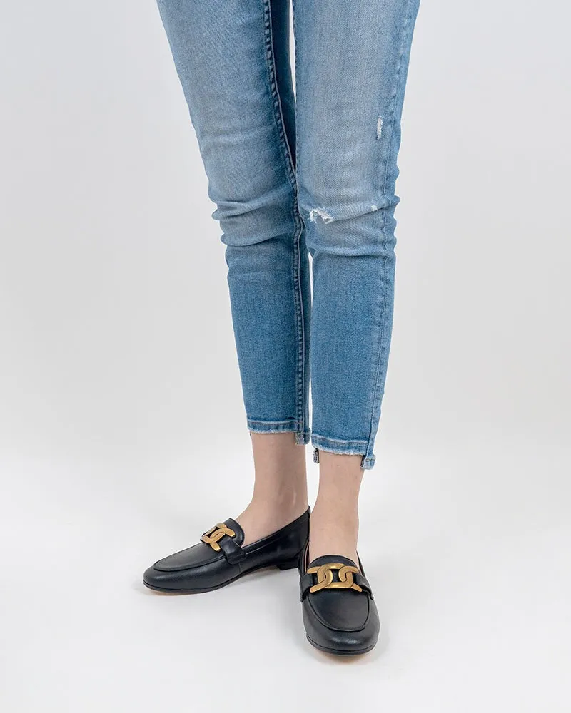 Metal Chain Decor Flat Penny Loafers