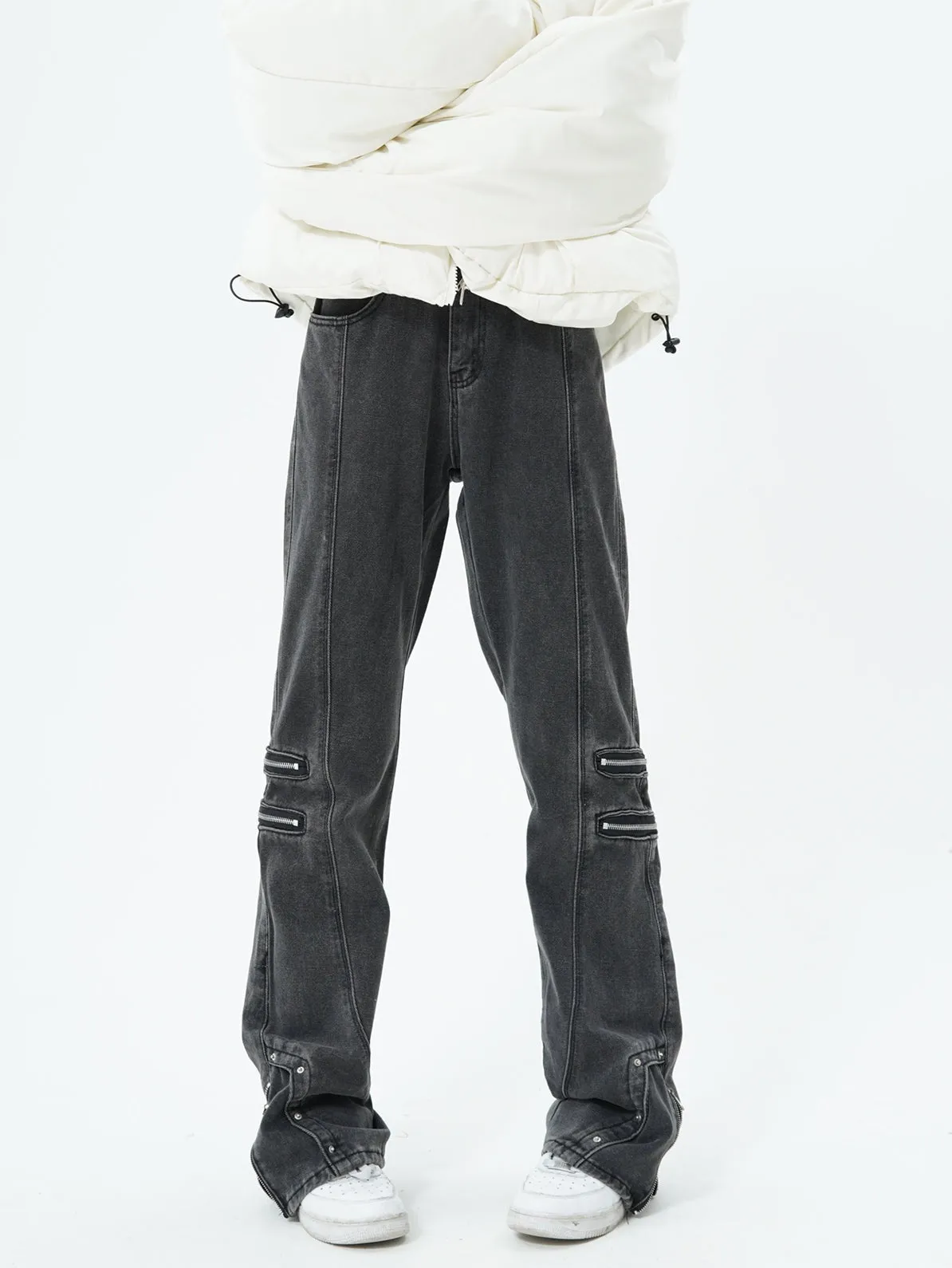 Multi Zip Button Hem Jeans