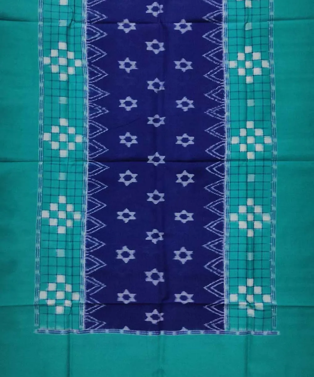 Navy blue turquoise handloom cotton sambalpuri stole