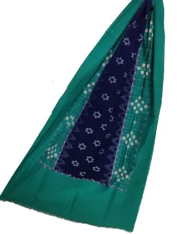 Navy blue turquoise handloom cotton sambalpuri stole