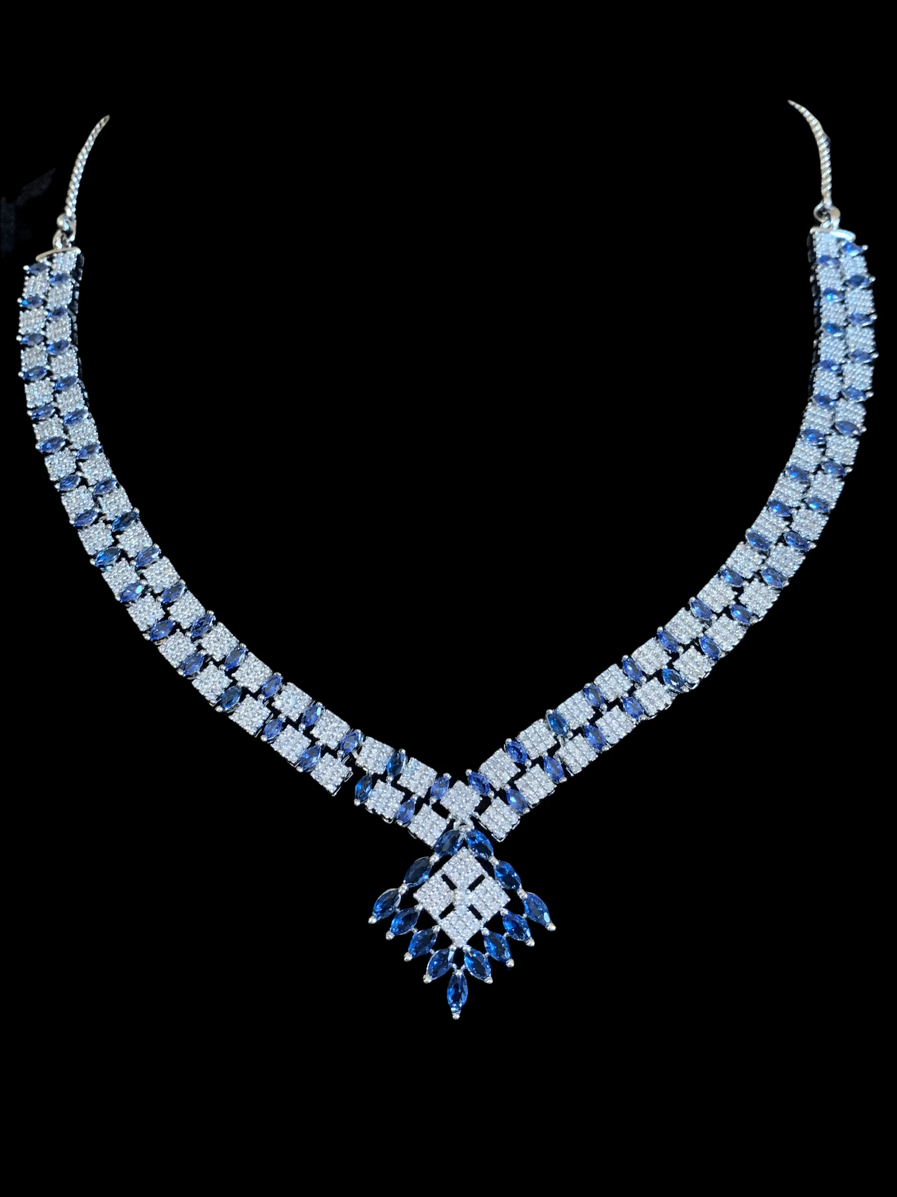 NS262  Falak  cz necklace - Blue ( READY TO SHIP )