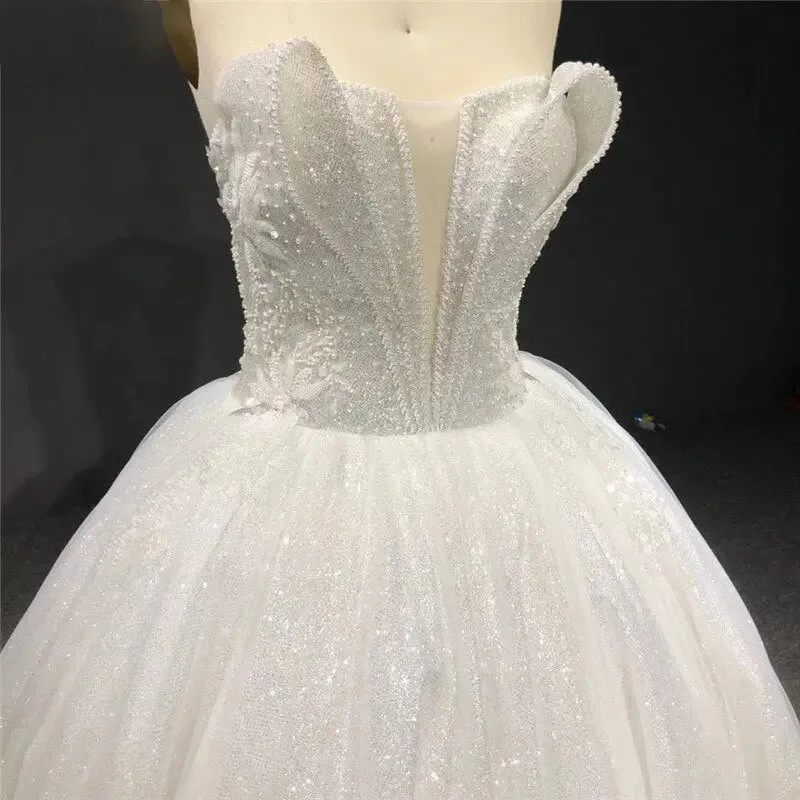 Off Shoulder Pearls Beading Bridal Gown