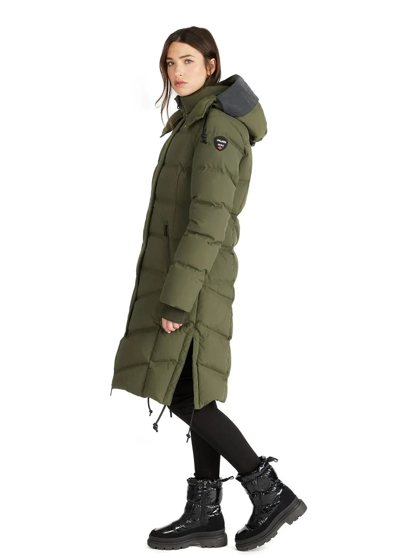 Pajar Womens Sapphire Long Puffer with Detachable Hood with side vents - MILITARY