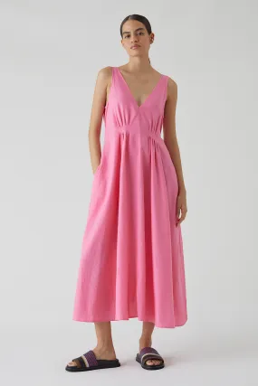 pink lilies v-neck dart dress