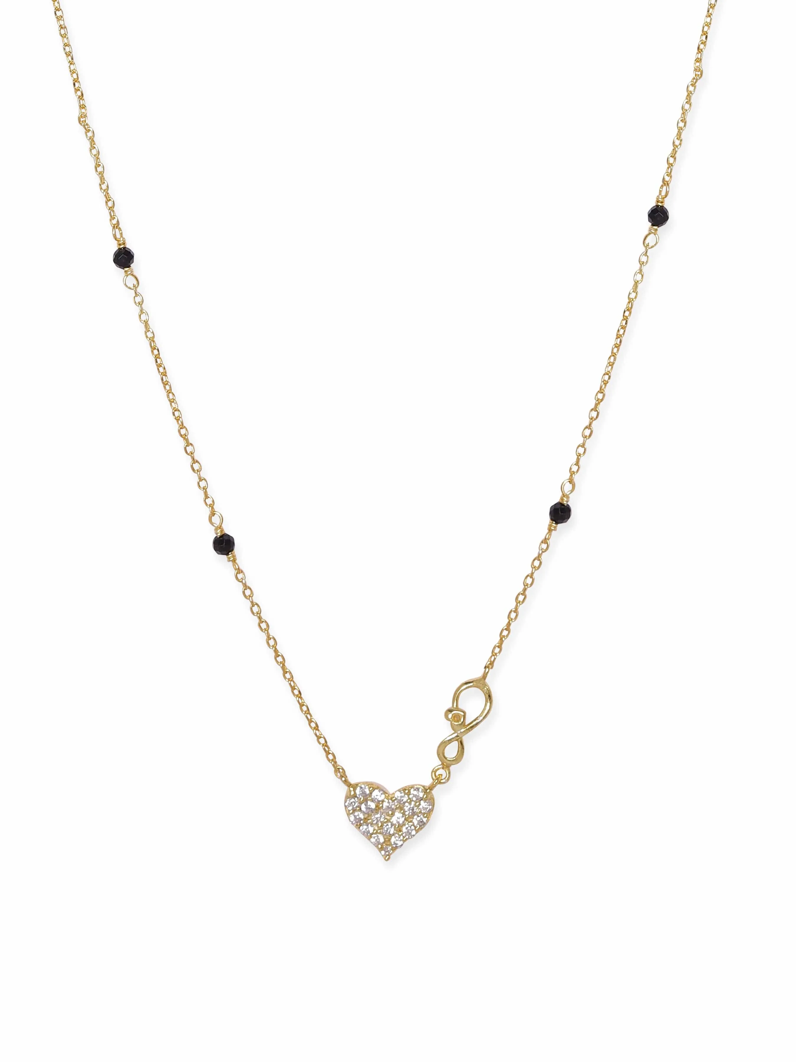 Rubans Silver 22K Gold Plated 925 Sterling Silver Zirconia Heart Pendant Mangalsutra Necklace