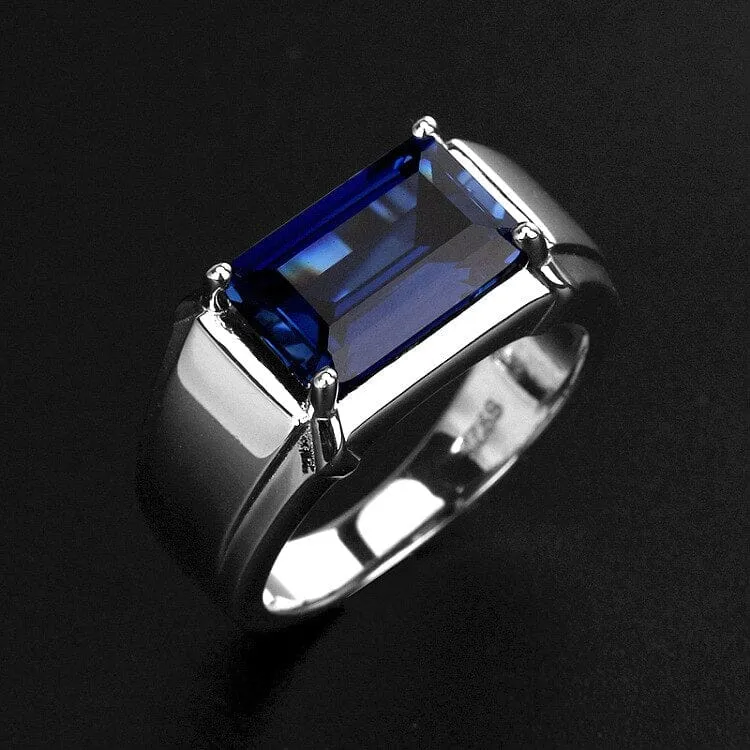 Sapphire and Emerald Stone Solitaire Eternity Square Silver Resizable Ring