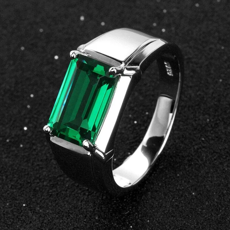 Sapphire and Emerald Stone Solitaire Eternity Square Silver Resizable Ring