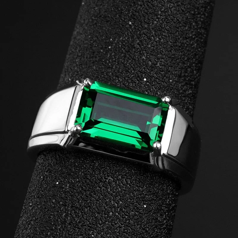 Sapphire and Emerald Stone Solitaire Eternity Square Silver Resizable Ring