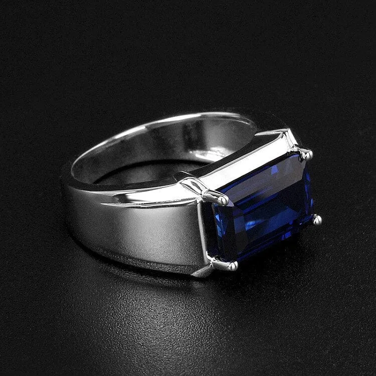 Sapphire and Emerald Stone Solitaire Eternity Square Silver Resizable Ring