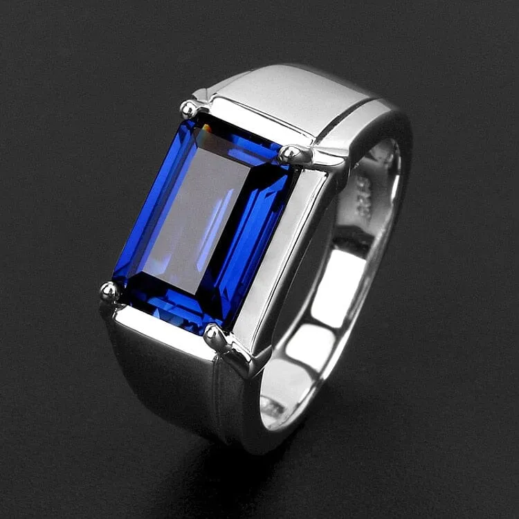 Sapphire and Emerald Stone Solitaire Eternity Square Silver Resizable Ring