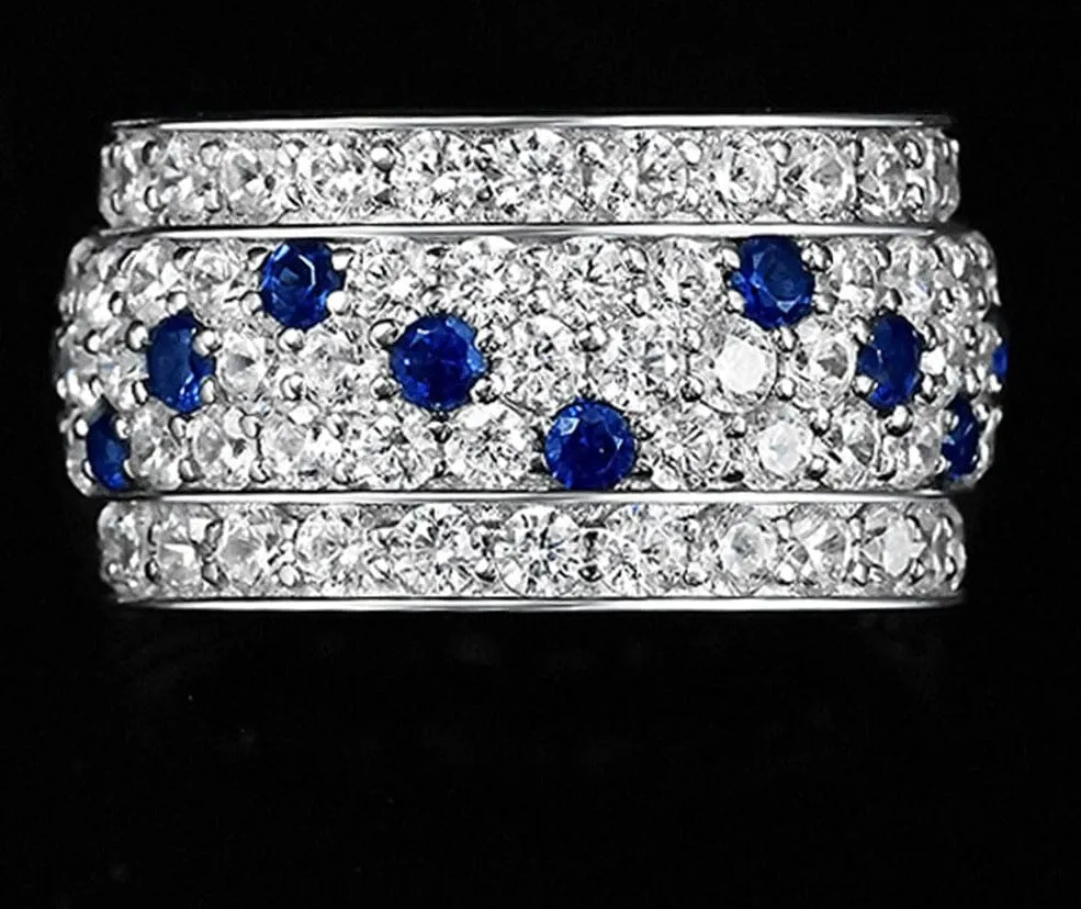 Sapphires and Diamonds 925 Sterling Silver Ring