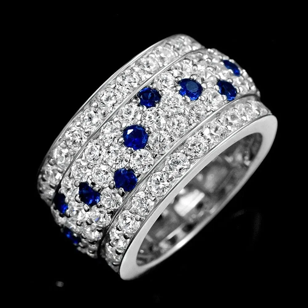 Sapphires and Diamonds 925 Sterling Silver Ring