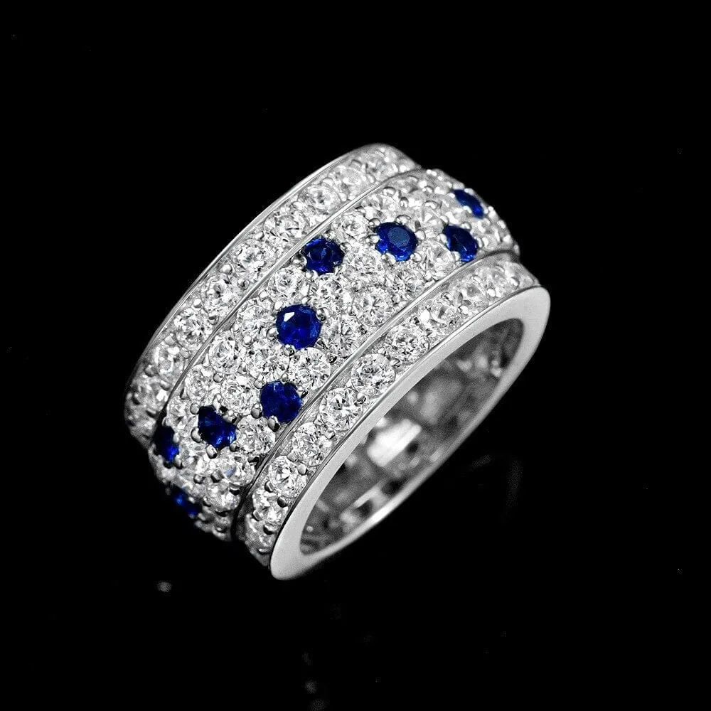 Sapphires and Diamonds 925 Sterling Silver Ring