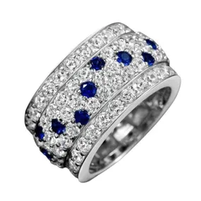 Sapphires and Diamonds 925 Sterling Silver Ring