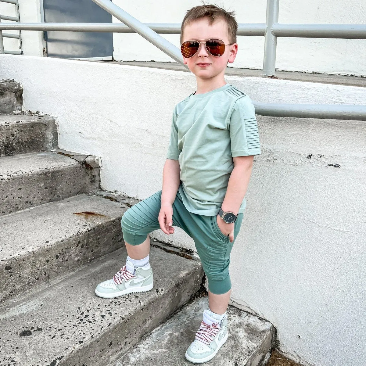 Short Sleeve Biker Shirt- Seafoam