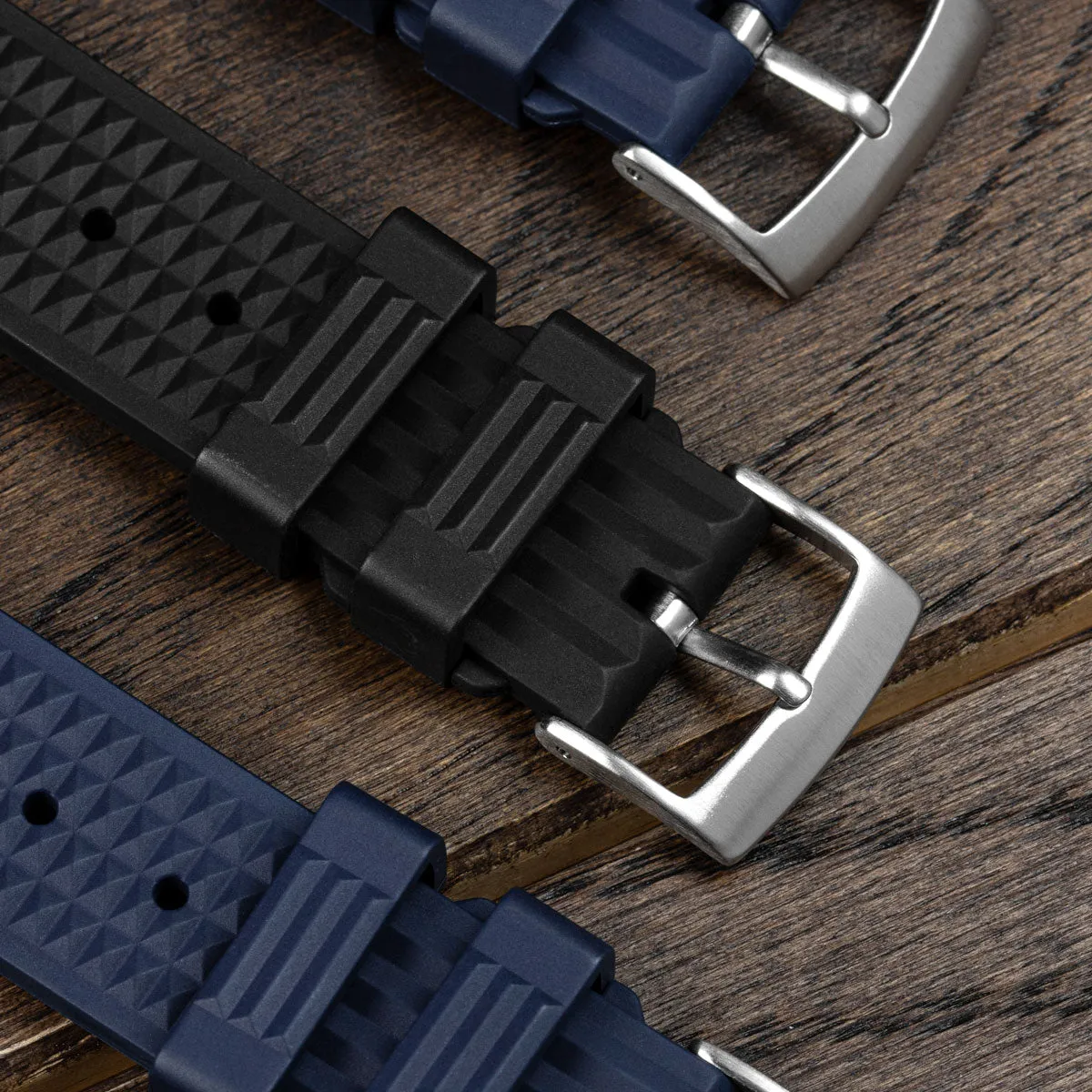 Waffle Pattern FKM Rubber Dive Watch Strap - Blue