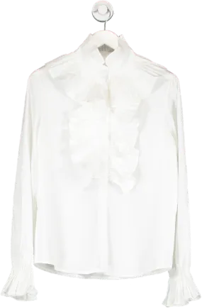 White Frill Trim Cotton Shirt Size M