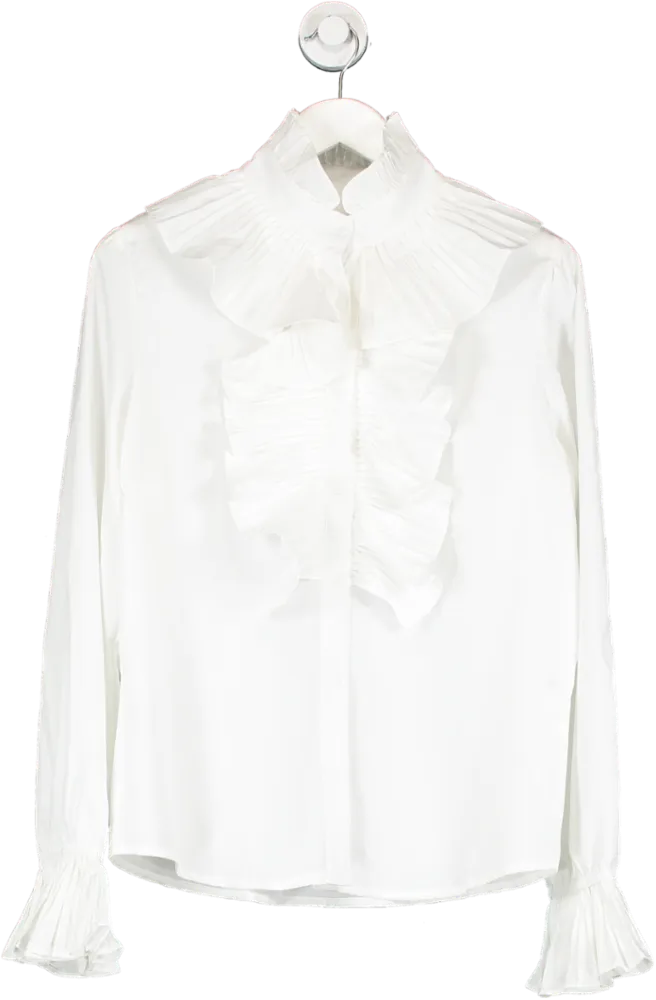 White Frill Trim Cotton Shirt Size M