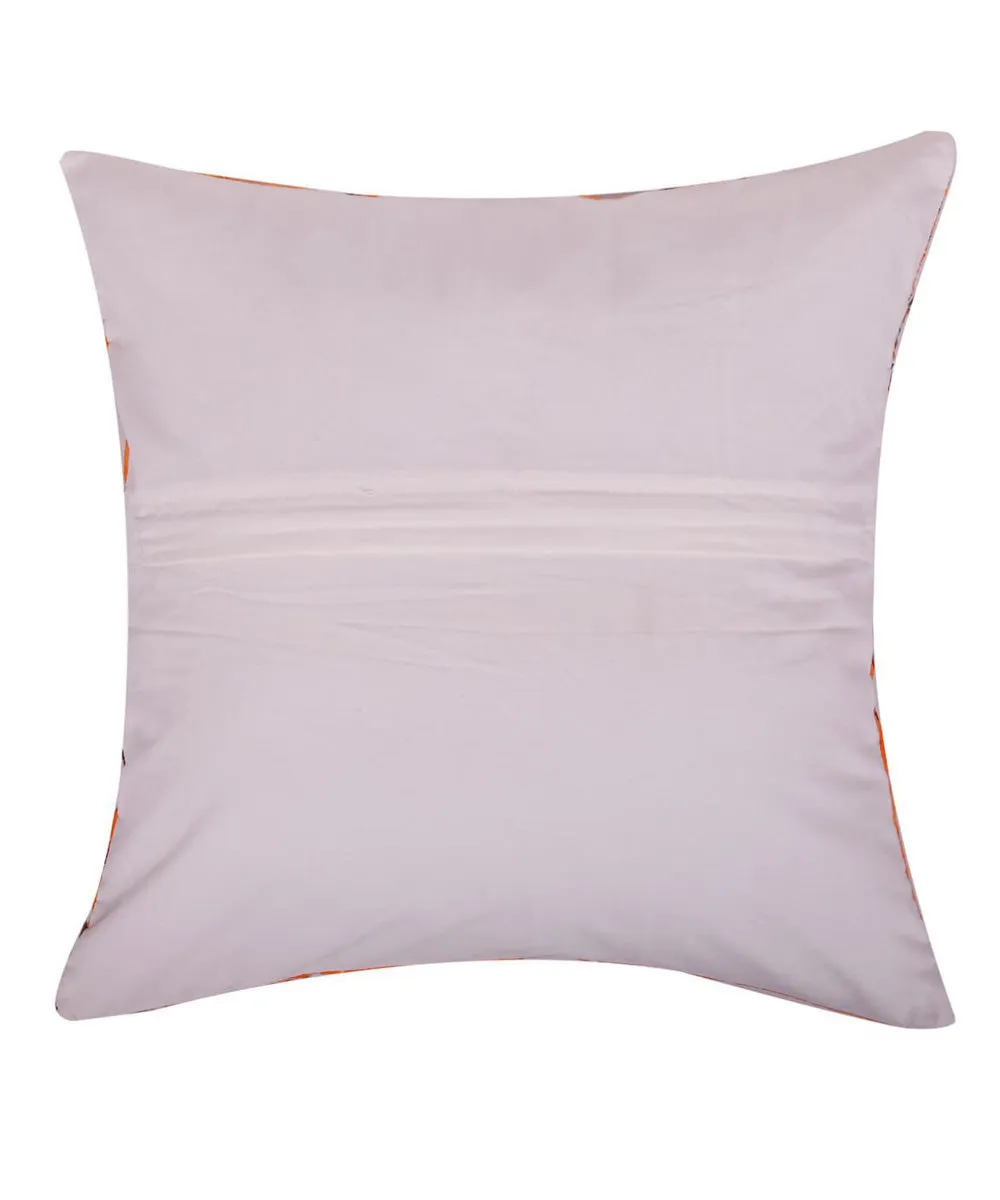 White orange leaf block print cotton cushion cover